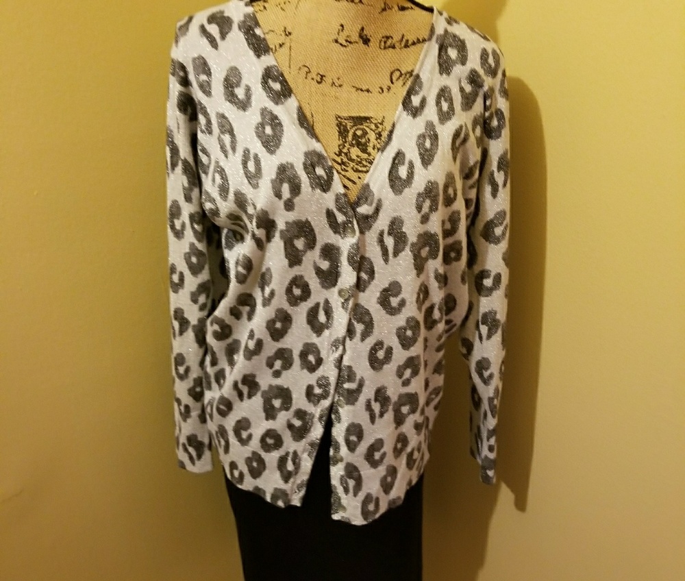 Old Navy Black and Silver Print Cardigan